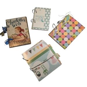 Handmade Colorful Scrapbook Art Junk Journals Set Of 4 Trendy Vintage Look NEW